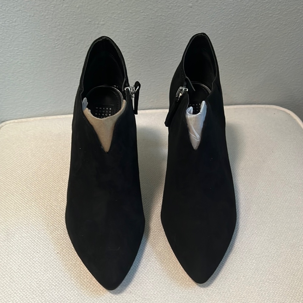 Black Suede Booties. Size 8.5. 3 3/4 inch heels.